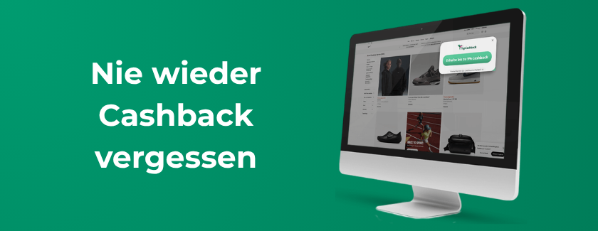 Computerbildschirm mit TopCashback-Browser-Erweiterung und Hinweis zum Aktivieren von Cashback.